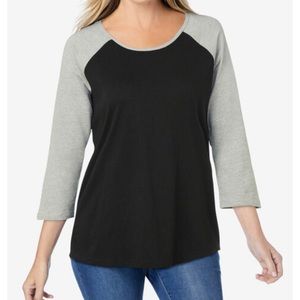 3/4 Sleeve Gray + Black Baseball Raglan Tee Shirt